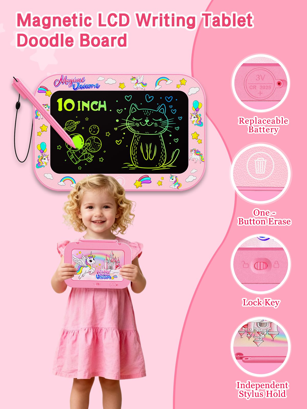 4Pack LCD Writing Tablet for Kids, 10Inch