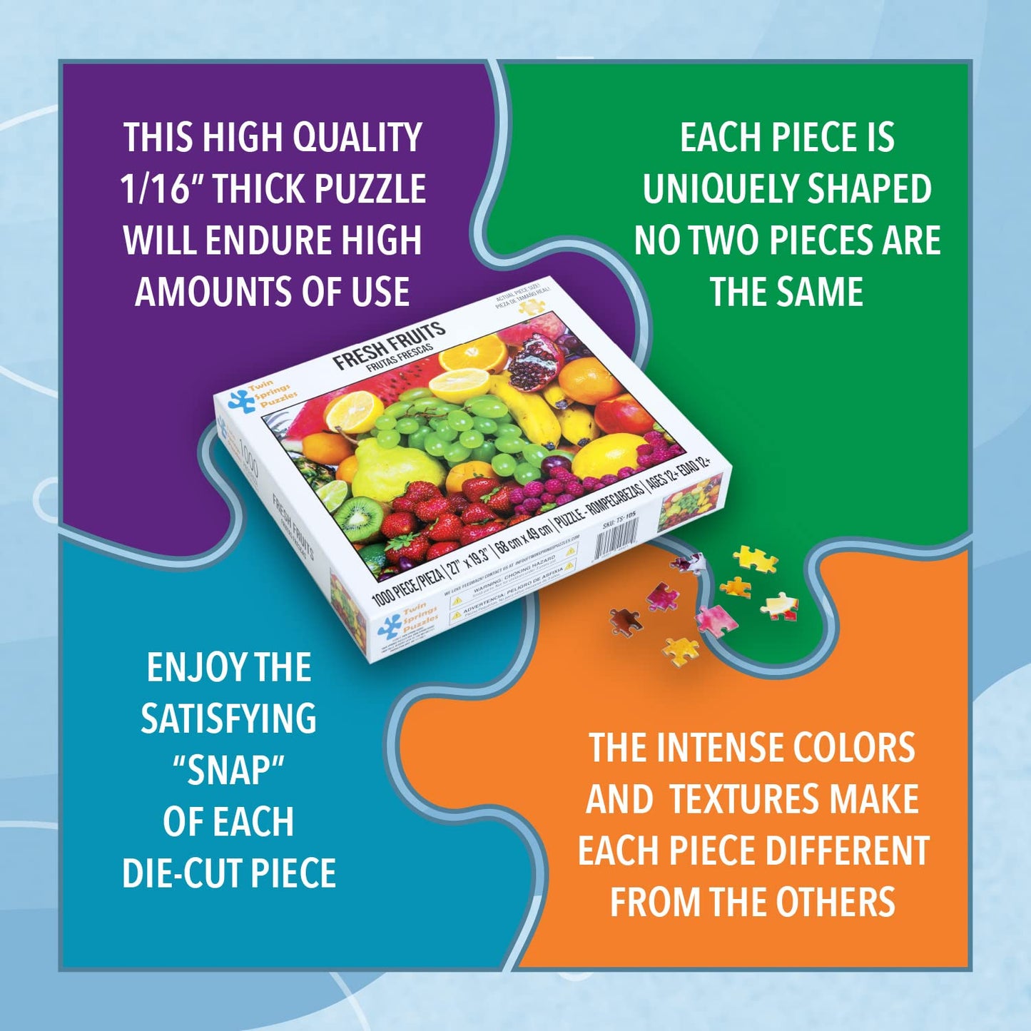 Twin Spring Goods 1000 Piece Jigsaw Puzzle, Fresh Fruits, 1,000 pcs