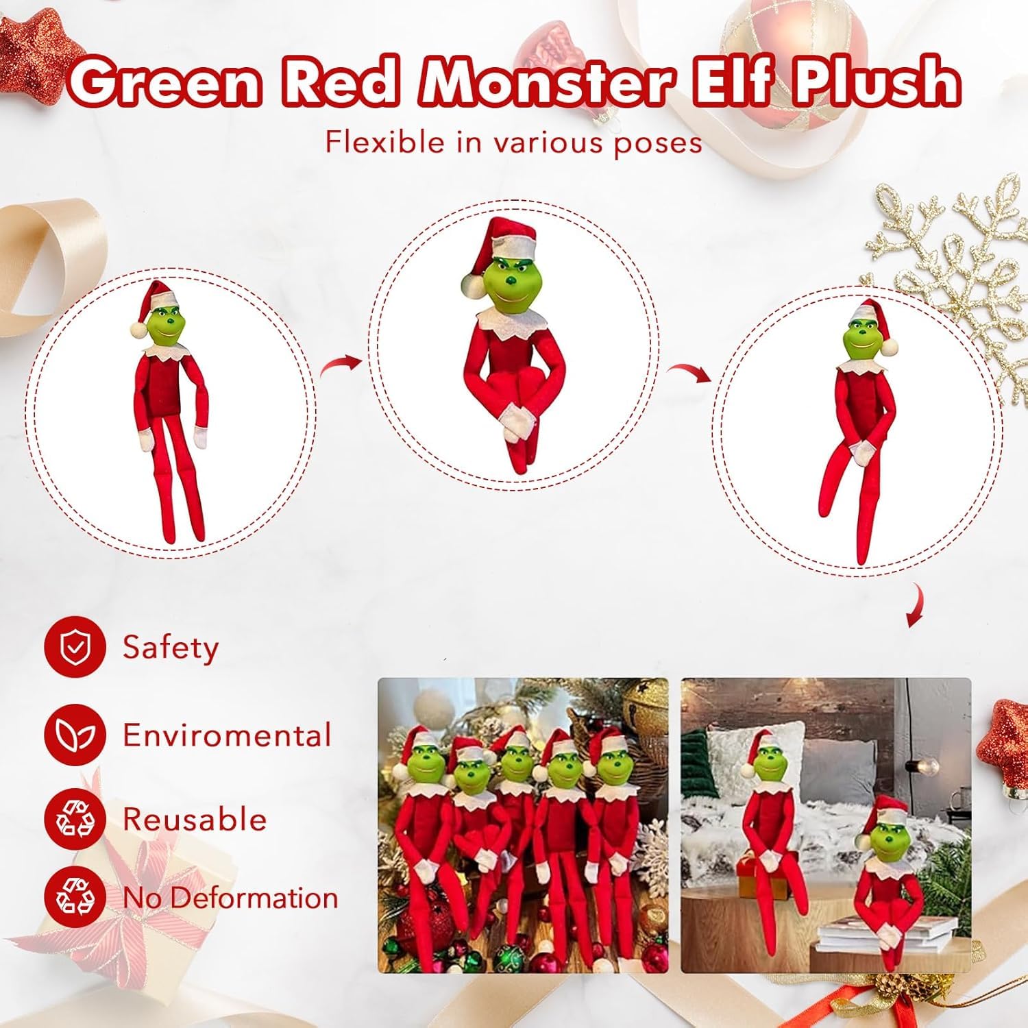 Dragon BaBa 12.6'' Red Christmas Monster Plush Toy, Christmas Stuffed Figures Doll for Kids and Christmas Tree Home Decorations(Red)