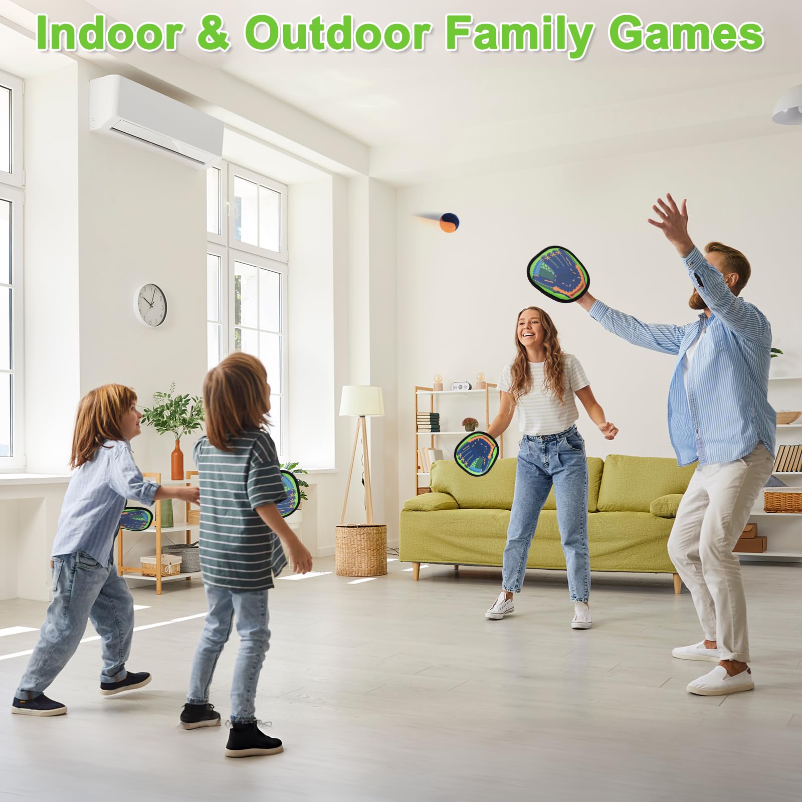 Qrooper Toss and Catch Game with Soft Balls & Sticky Baseball Gloves, Green