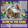 Bits and Pieces - 300 Piece Jigsaw Puzzle for Adults - Festive Feathered Friends - Glow - in - The - Dark Holiday Birdhouse Christmas Pine Tree Lights