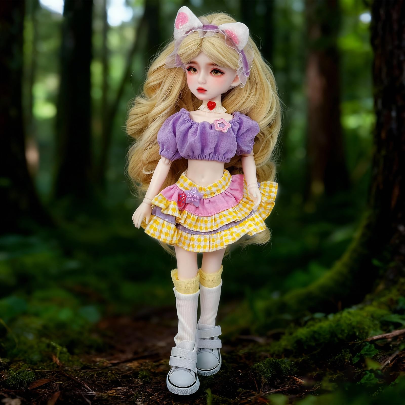 Linara 1/6 BJD Doll 12in Full Set with Dress Shoes Wig Makeup Christmas Birthday (Purple)