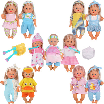 10 Sets for 10-11-12 Inch Baby Doll Clothes Dress Newborn Baby Doll Accessories Gown Costumes Outfits with Schoolbag Kitchen Toy Xmas Present