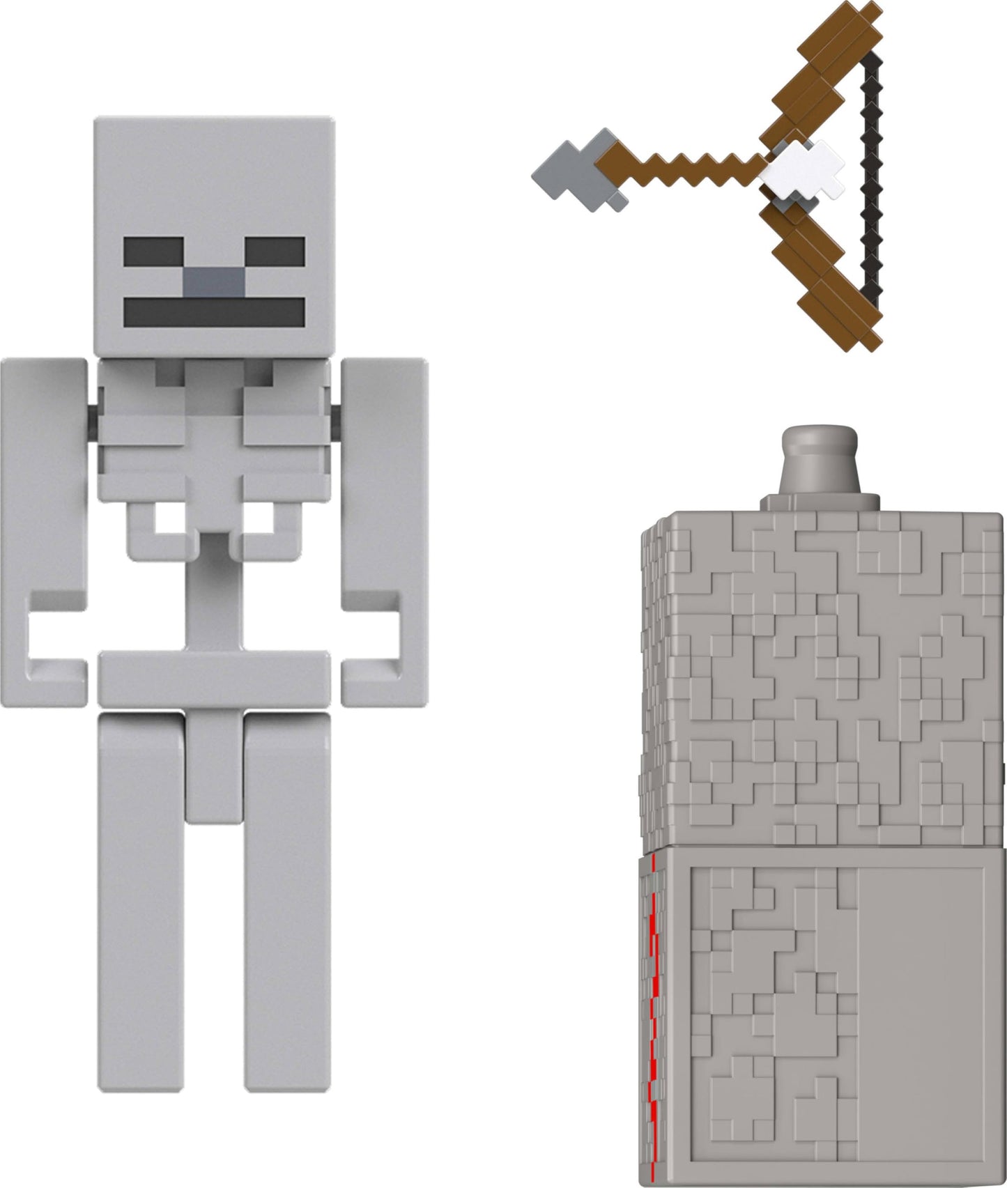 Mattel Minecraft Toys, Skeleton Action Figure with Accessory & Redstone Building Piece, 3.25-inch Scale Collectible Set Inspired by Video Game