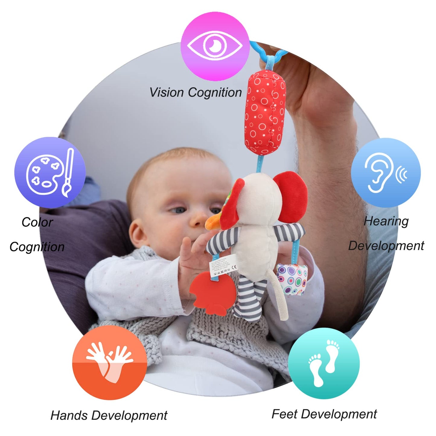 Baby Car Seat Toys, Infant Soft Plush Rattle, Cute Animal Doll,Early Development Hanging Stroller Toys for Newborn Boys Girls Gifts (12 PCS)