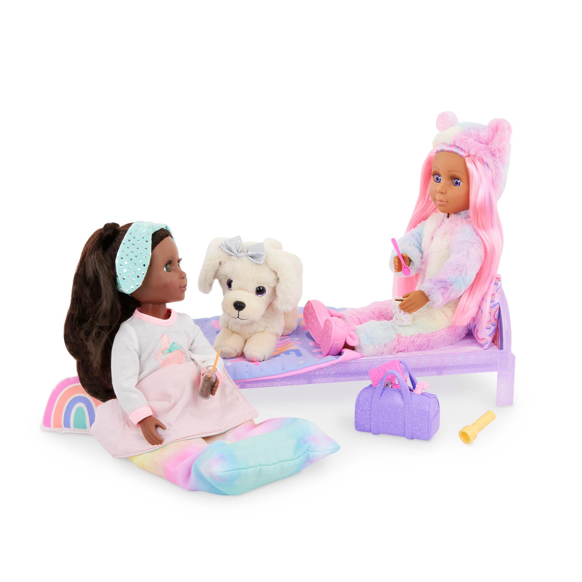 Glitter Girls - 14-Inch Fashion Doll - Pink Hair & Violet Eyes - Fluffy, Multicolored Onesie - Bed & Accessories - 3+ Years - Rafa & Bedtime Playset