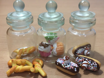 3pc Miniature Food Cookie Cake Chocolate Candy Dollhouse Donut in Clear Glass Mini Bottle Fruit Food #MF042