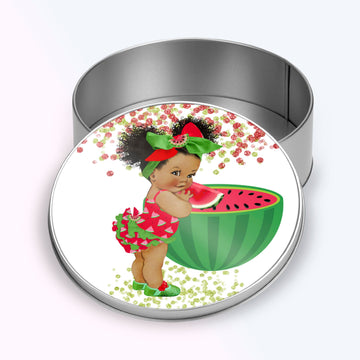 40 Watermelon Girl Favor Labels Stickers, African American Watermelon Baby Girl Shower Birthday Stickers