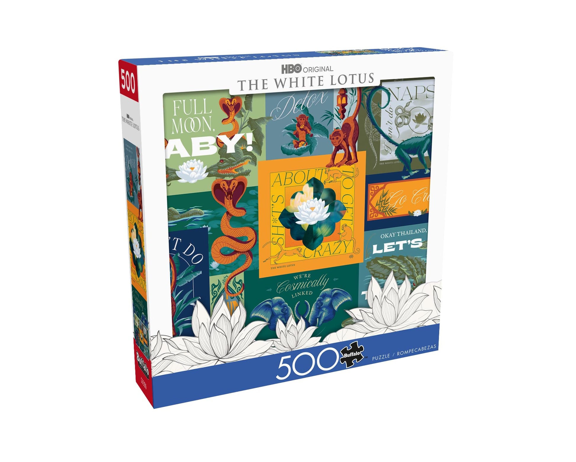 Buffalo Games - Warner Bros - White Lotus Collage - 500 Piece Jigsaw Puzzle for Adults - Challenging Puzzle Perfect for Game Nights - Finished Size is