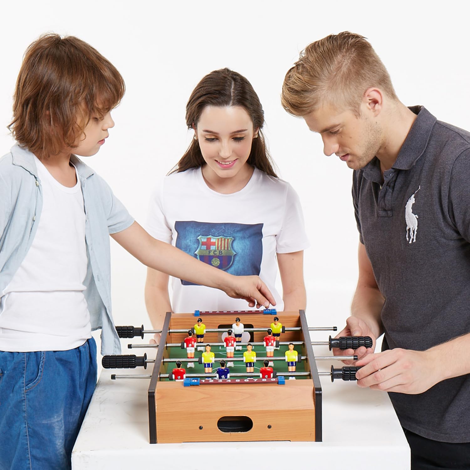 TALLO 20” Mini Foosball Table, Wooden Tabletop Soccer Game Set w/ 2 Footballs, Portable Table Top Foosball for Kids Family Outdoor and Indoor Play