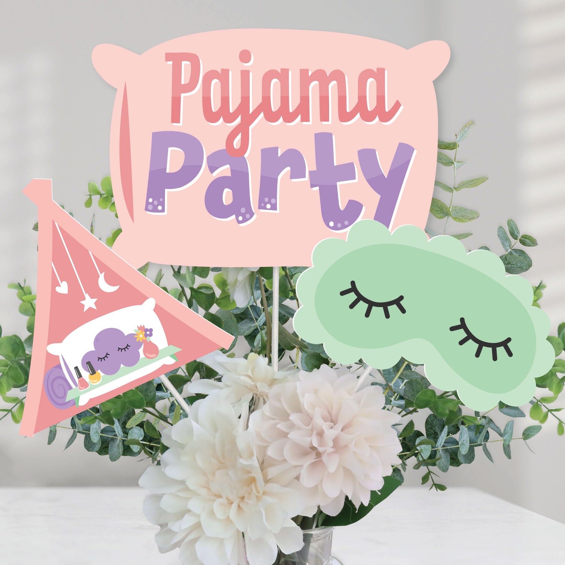 Big Dot of Happiness Pajama Slumber Party - Girls Sleepover Birthday Party Centerpiece Sticks - Table Toppers - Set of 15