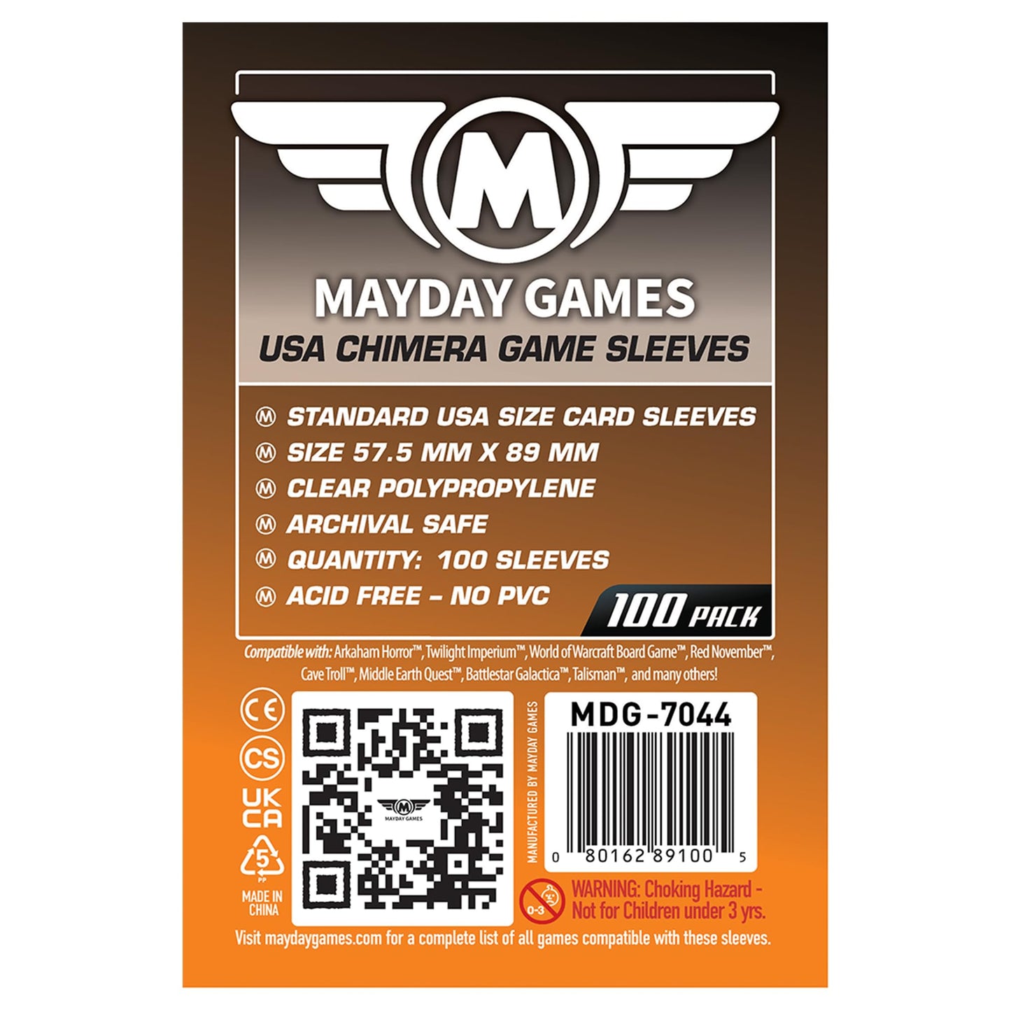 Mayday Games USA Chimera Card Sleeves - 100 Pack, 57.5 x 89 mm, Super Clear 40 Micron Polypropylene, Acid-Free, PVC-Free - MDG-7044