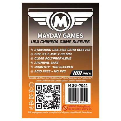 Mayday Games USA Chimera Card Sleeves - 100 Pack, 57.5 x 89 mm, Super Clear 40 Micron Polypropylene, Acid-Free, PVC-Free - MDG-7044