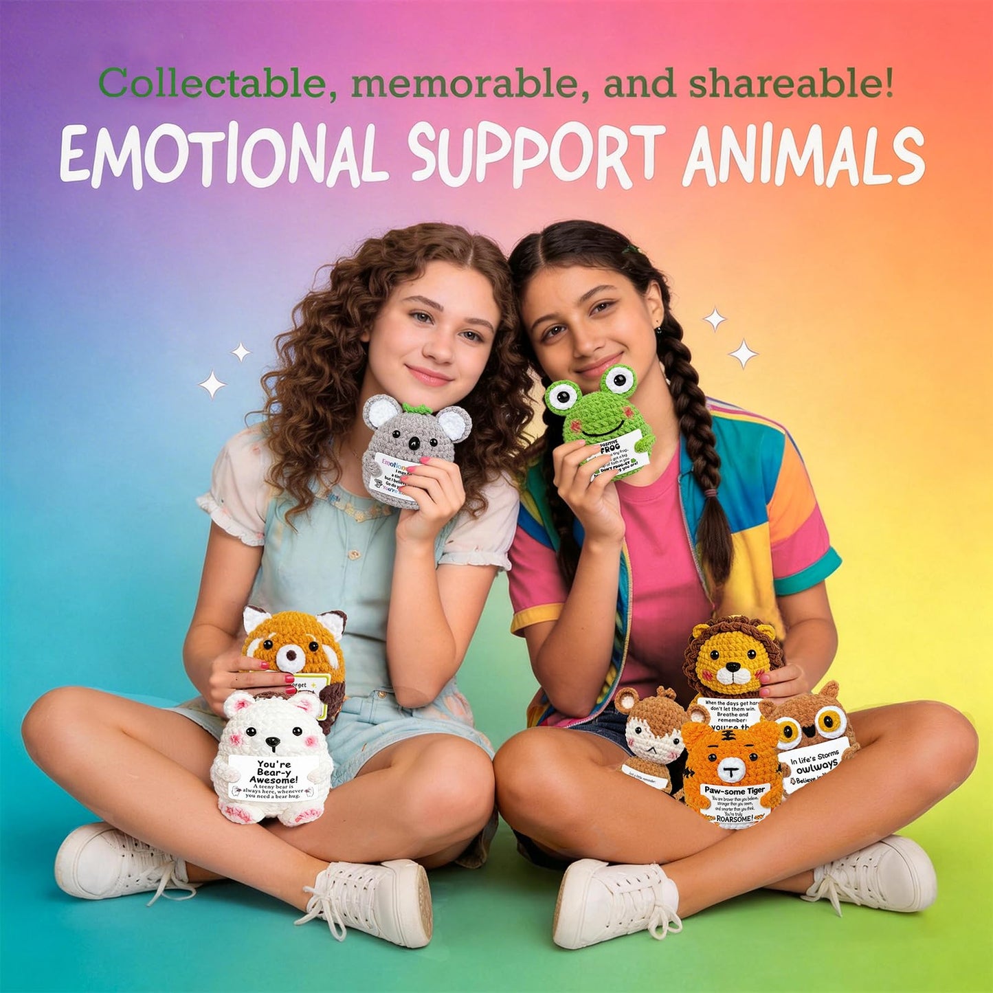 Positive Crochet Animals with Support Messages Knitted Plush Stuffed Animal Bulk Inspiration Gifts for Men Women Teens Teacher Small Ends of School