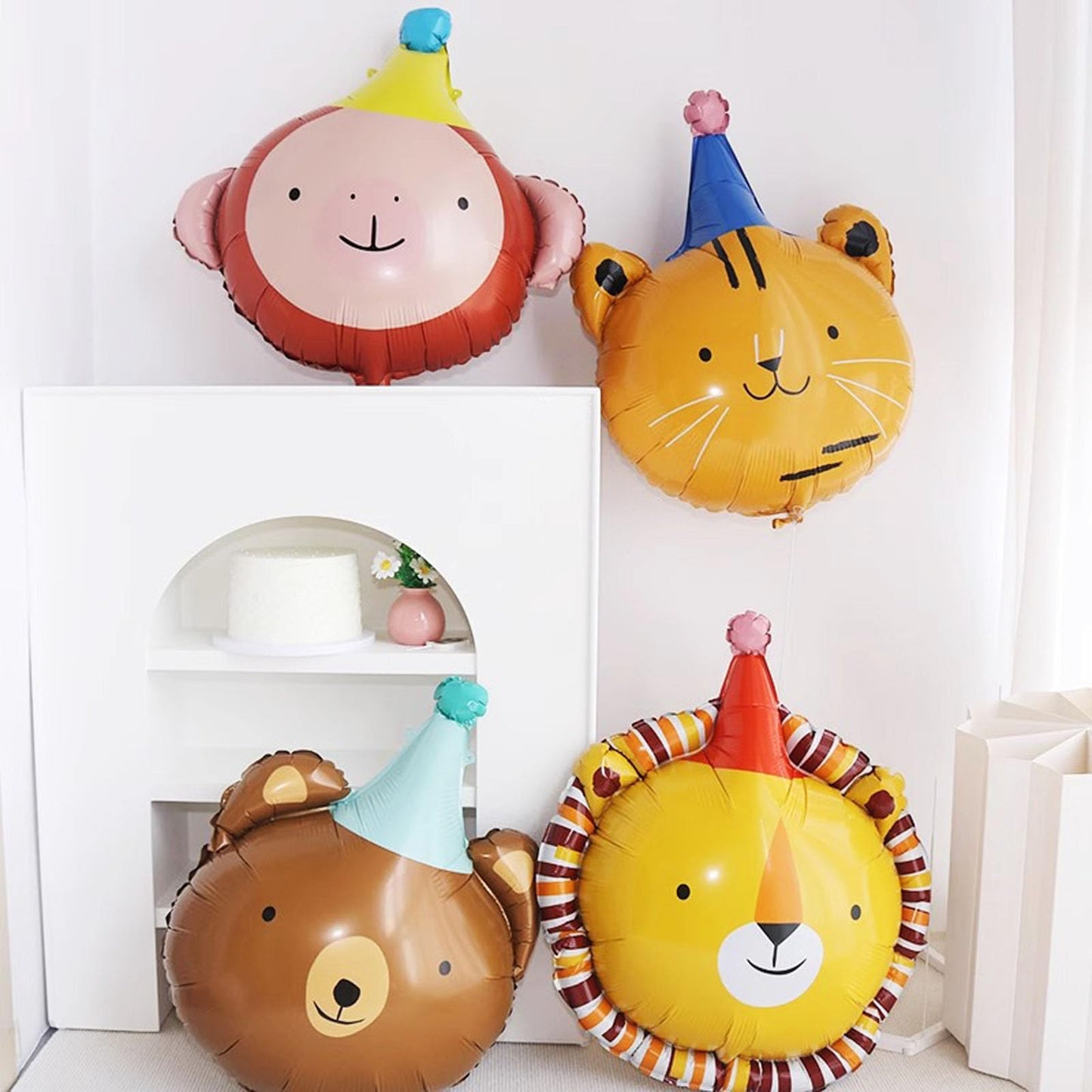 4PCS Animal Head Foil Balloon Set Lion Bear Monkey Cat Mylar Balloons for Birthday Party Decorations