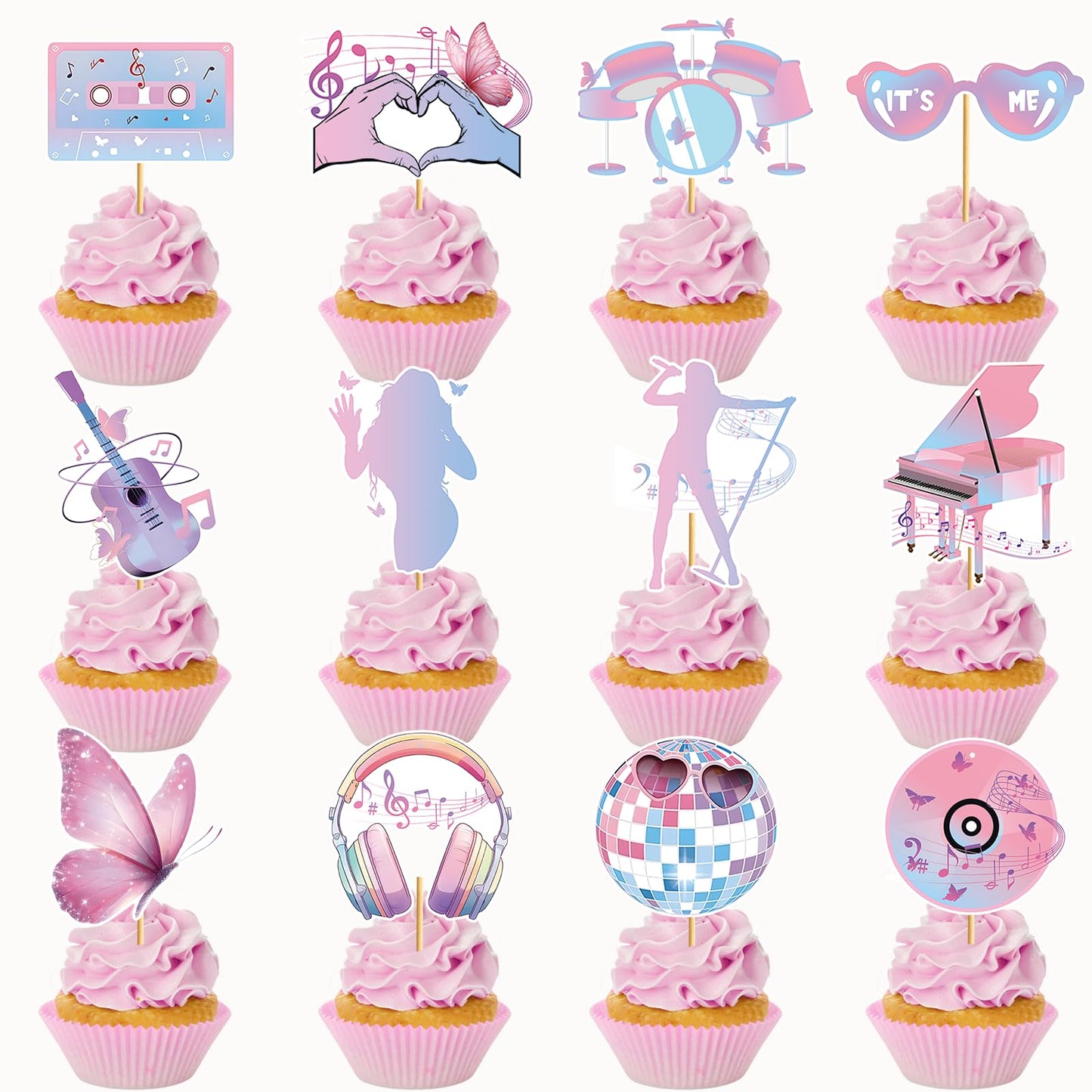 36PCS Eras Party Cupcake Toppers, Eras Cake Topper, Music Singer Super Star Cake Decorations Music Birthday Party Decorations, Guitar Themed Party