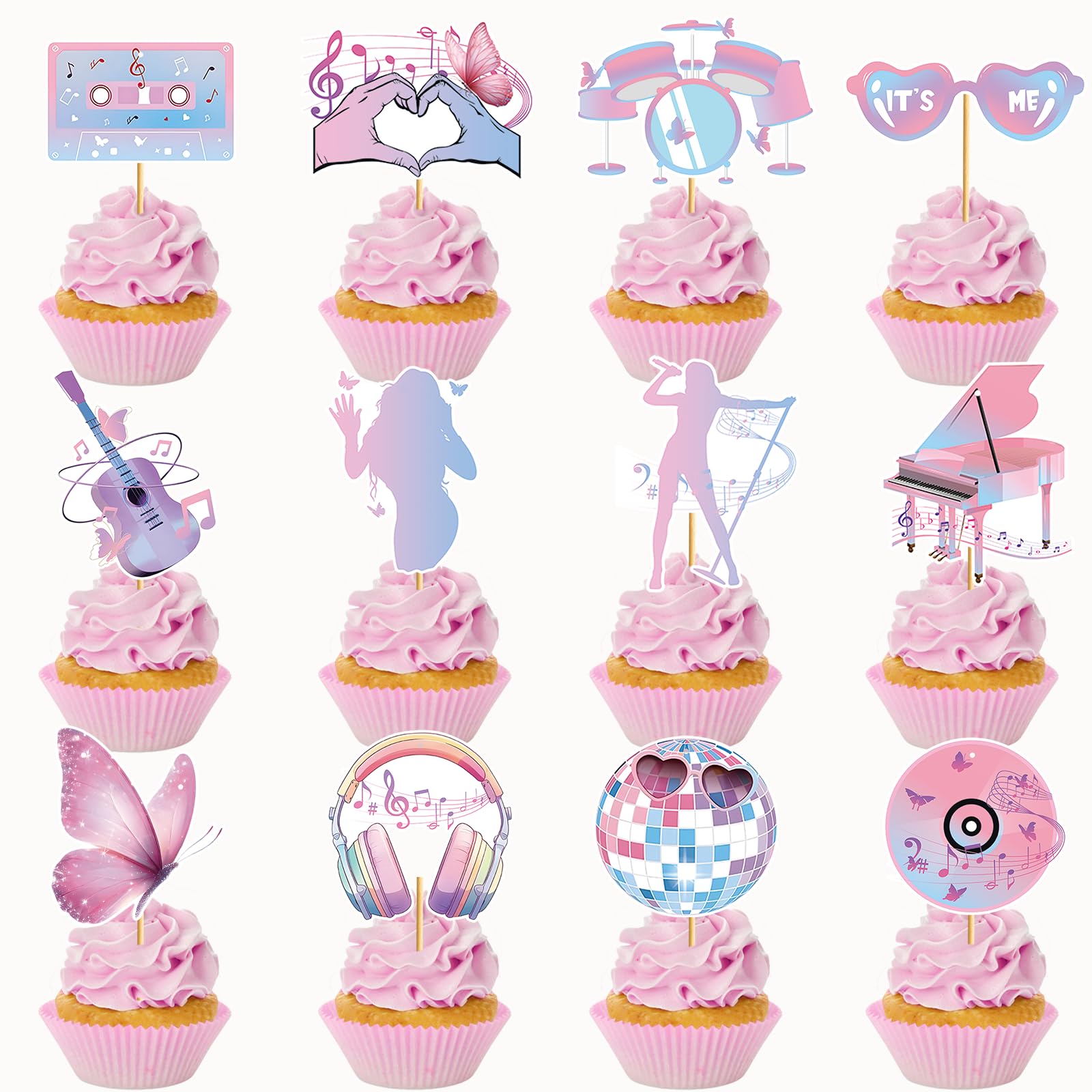 36PCS Eras Party Cupcake Toppers, Eras Cake Topper, Music Singer Super Star Cake Decorations Music Birthday Party Decorations, Guitar Themed Party