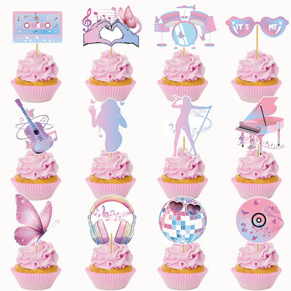 36PCS Eras Party Cupcake Toppers, Eras Cake Topper, Music Singer Super Star Cake Decorations Music Birthday Party Decorations, Guitar Themed Party
