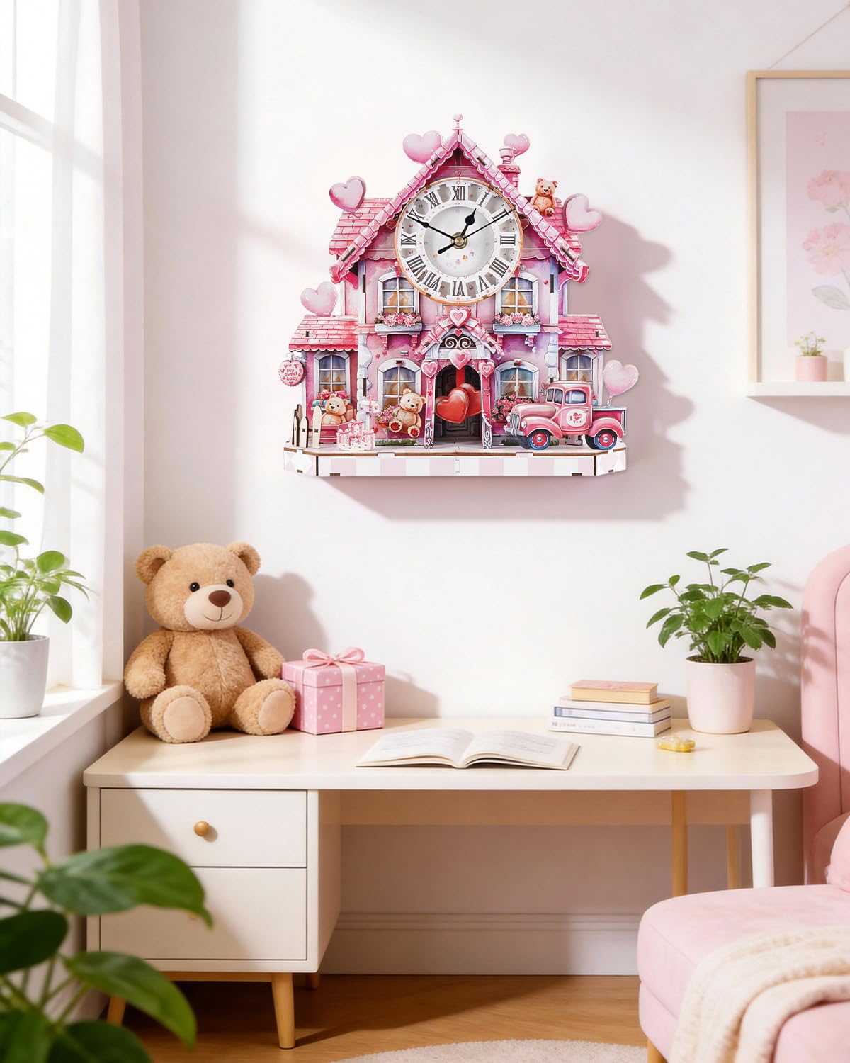 Rnfinewow 3D Wooden Puzzles for Adults, 3D Puzzle Sweetheart House Clock Kit (with Pendulum), 3D Puzzles for Adults Home Decor DIY Clock Puzzle Gifts