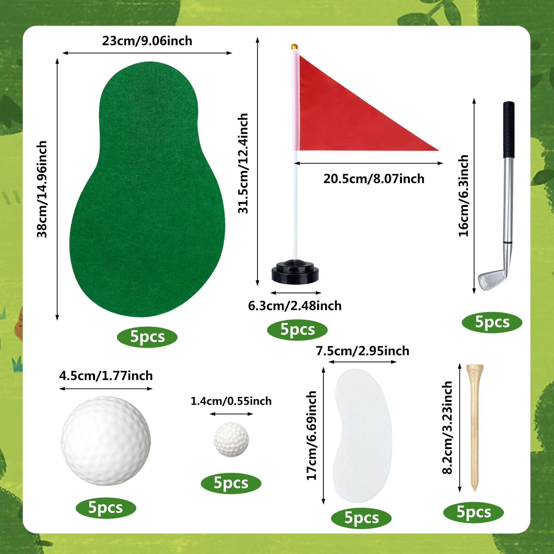 5 Sets 40 PCS Golf Centerpieces Table Decorations with Green Mats Ball Red Flag Plastic Flag Stand for Sport Themed Birthday Party Decor