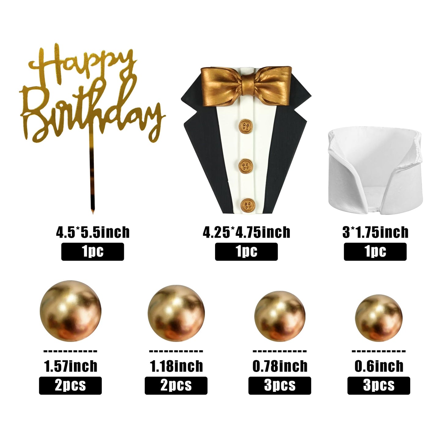 Suit Cake Topper Boss Cake Decorations with Golden Balls for Birthday Father Theme Decoration