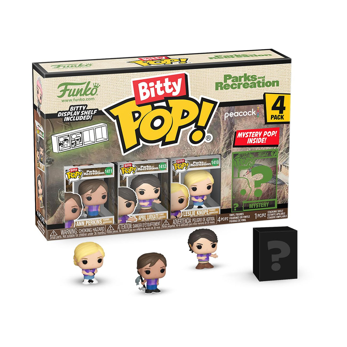 Funko Bitty Pop! Parks & Recreation 4-Pack: Ann, Leslie, April, and a Mystery Bitty POP! Figure - 0.9 Inch (2.2 Cm) - Stackable Display Shelf Included