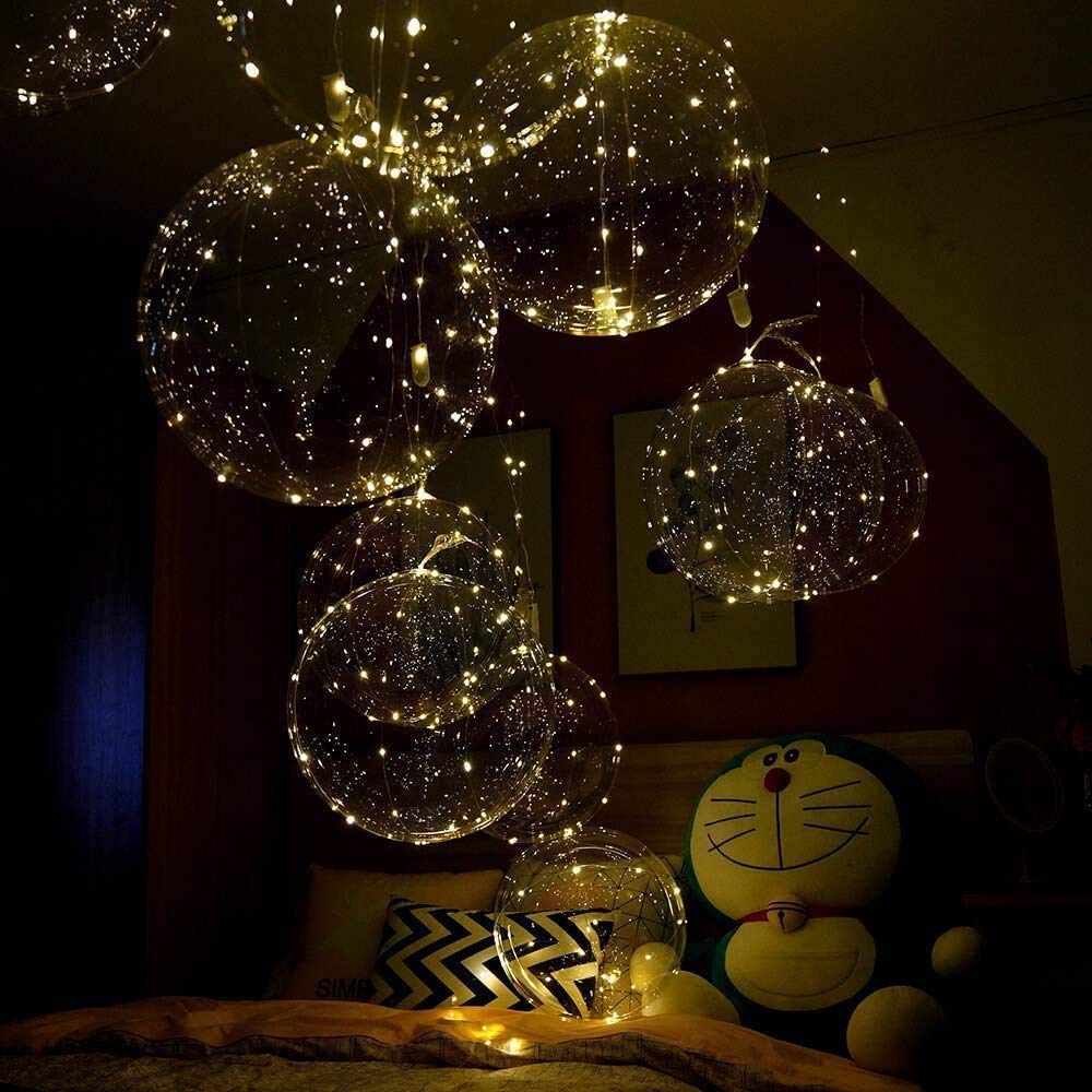 Party Led Balloons, 18 Packs Light Up Balloon Battery Included 3 Meters String Lights Inflated Size 22 Inches Clear Balloon, for Birthday Party