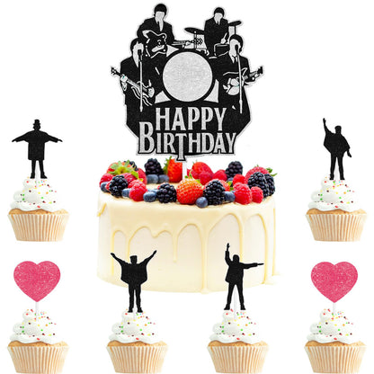 Rock Band Themed Happy Birthday Cake Toppers 7-Piece Set - 80s rock music themed party, birthday party, concert party decorations that both boys