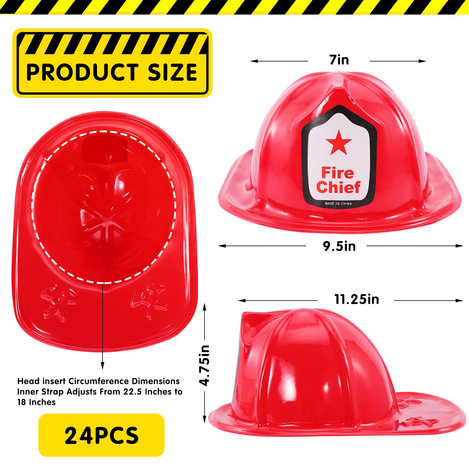 Kipeber 24 Pcs Kids Firefighter Hat,Plastic Fireman Hat,Red Fire Chief Helmet for Kids,Soft Children’s Fireman Helmet Fire Hats for Boys Girls Role
