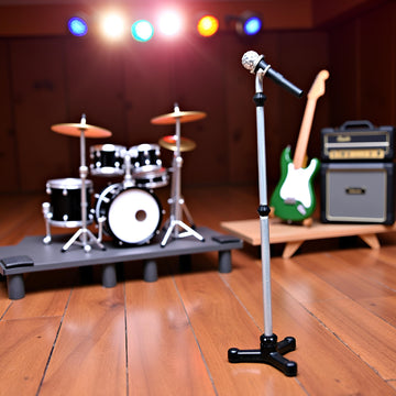 Black Dollhouse Decoration Accessories, 1:12 Dollhouse Miniature Scene Model Microphone with Stand Play Toy, Decortion, Dollhouse Furniture, Doll's