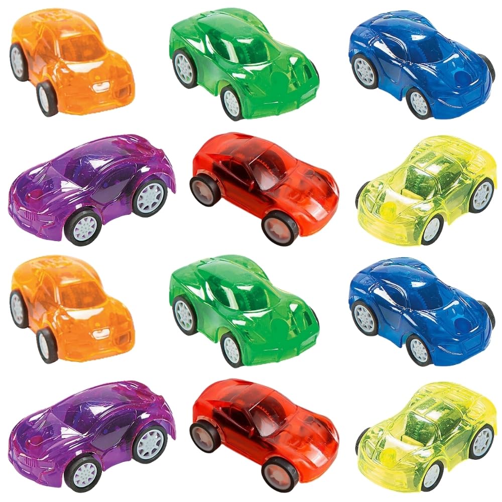 Fun Express Transparent Pullback Cars Set - Assorted Toy Vehicles Cars Boats & Racers for Kids - Perfect Playtime Birthday Parties Party Favors Gifts