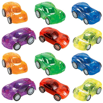 Fun Express Transparent Pullback Cars Set - Assorted Toy Vehicles Cars Boats & Racers for Kids - Perfect Playtime Birthday Parties Party Favors Gifts