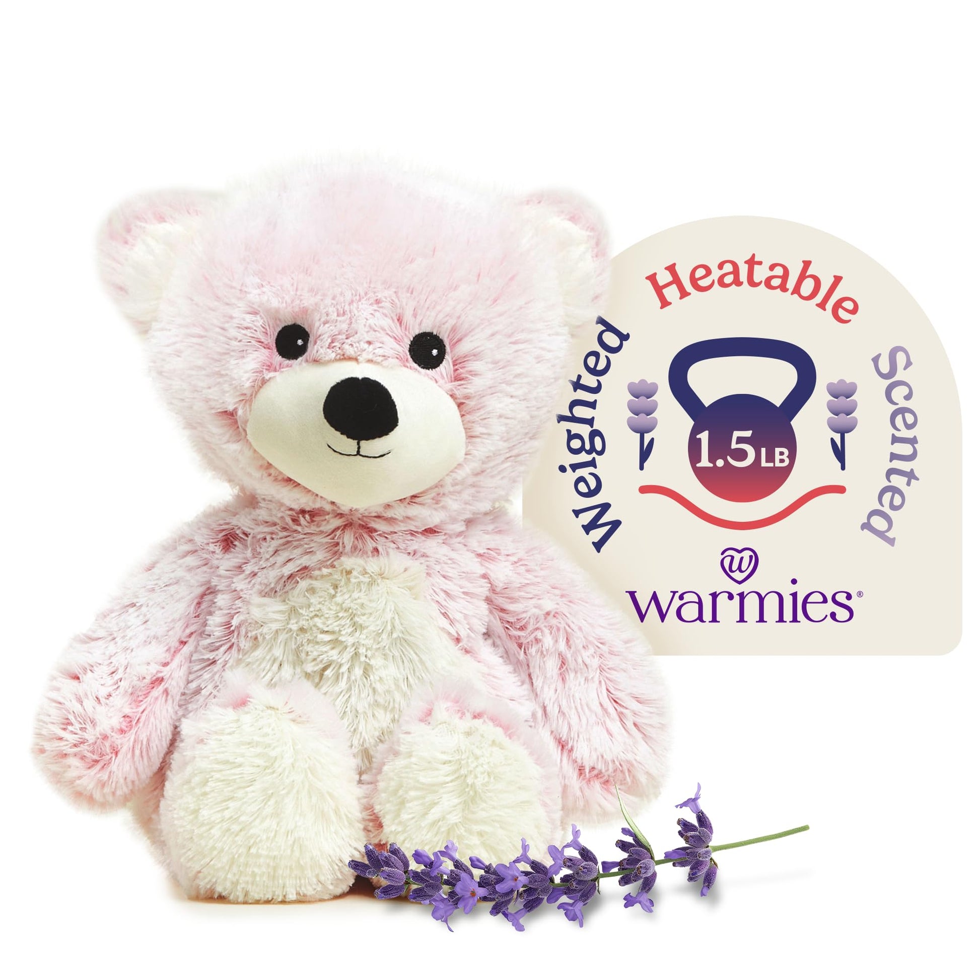 warmies Microwavable & Weighted Stuffed Animals, Pink Bear - Heated Stuffed Animal Plushie for Warmth & Comfort - Cute Soft Plush Toys for Adults