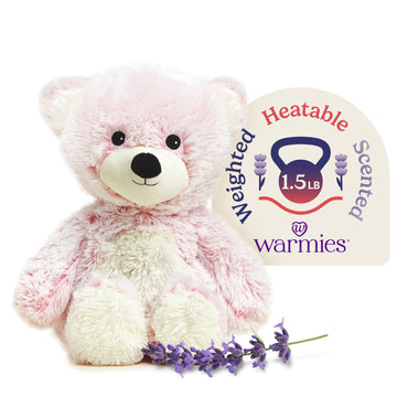 warmies Microwavable & Weighted Stuffed Animals, Pink Bear - Heated Stuffed Animal Plushie for Warmth & Comfort - Cute Soft Plush Toys for Adults