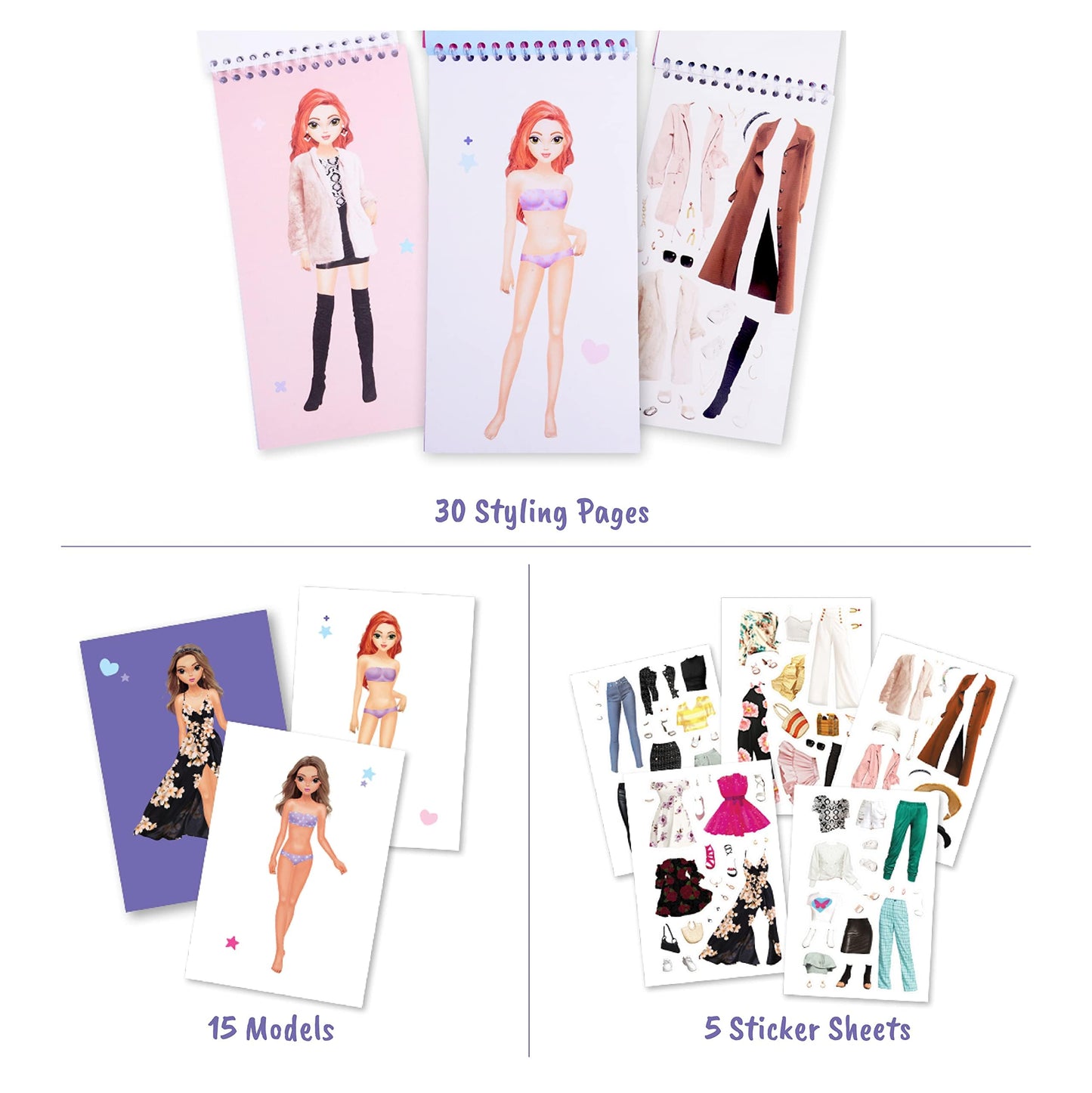 BSCOOL Sticker Dress up - Sticker Activity Book for Kids. Learn Girls Fashion Design with Stickers and Guides for Kids 5 and up. Little Designer