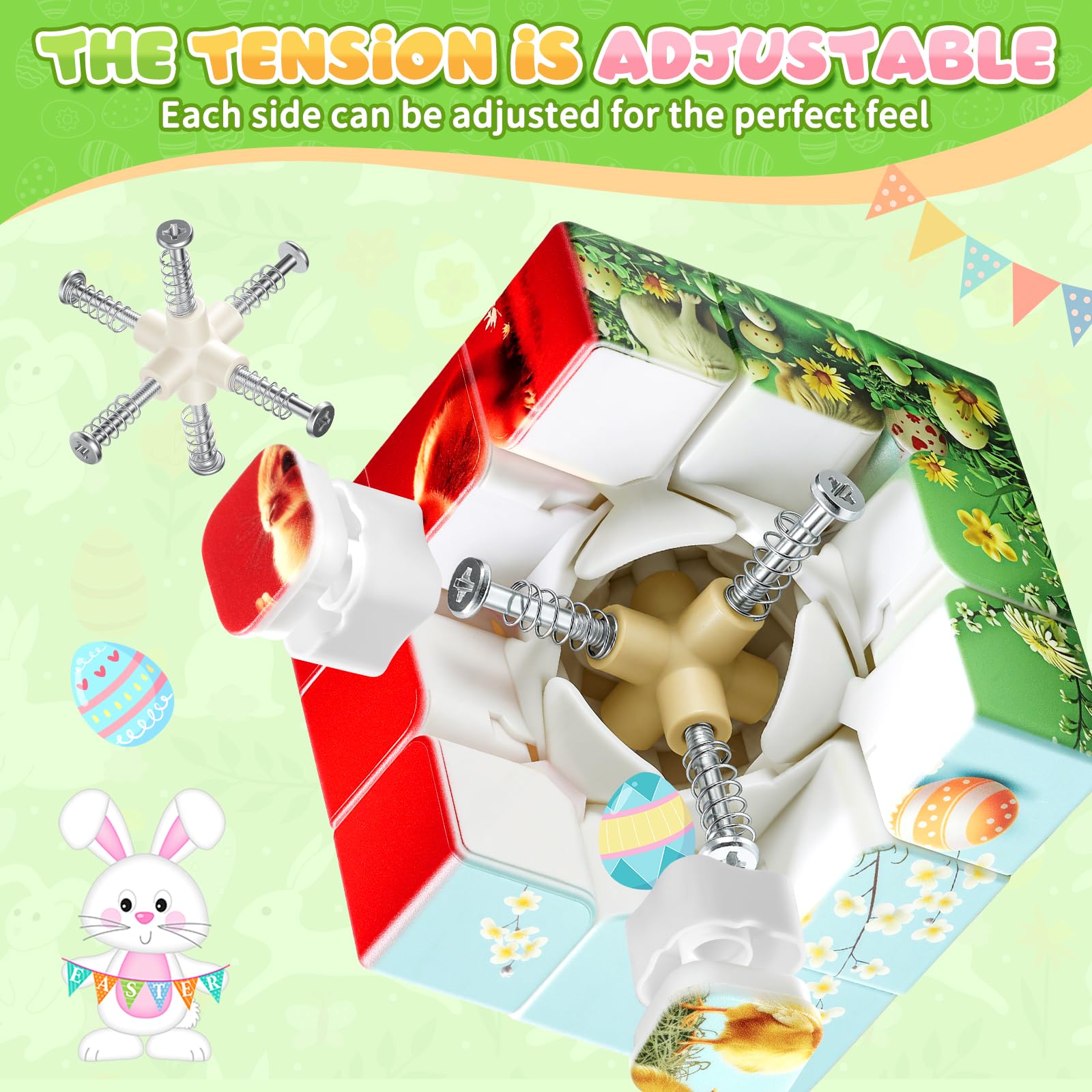 Speed Cube 3x3 Easter Basket Stuffers - Stickerless Turning Speedly Quick Magic Cubes 1.4" Puzzle Game Brain Toy, Egg Fillers Party Favors for Kids