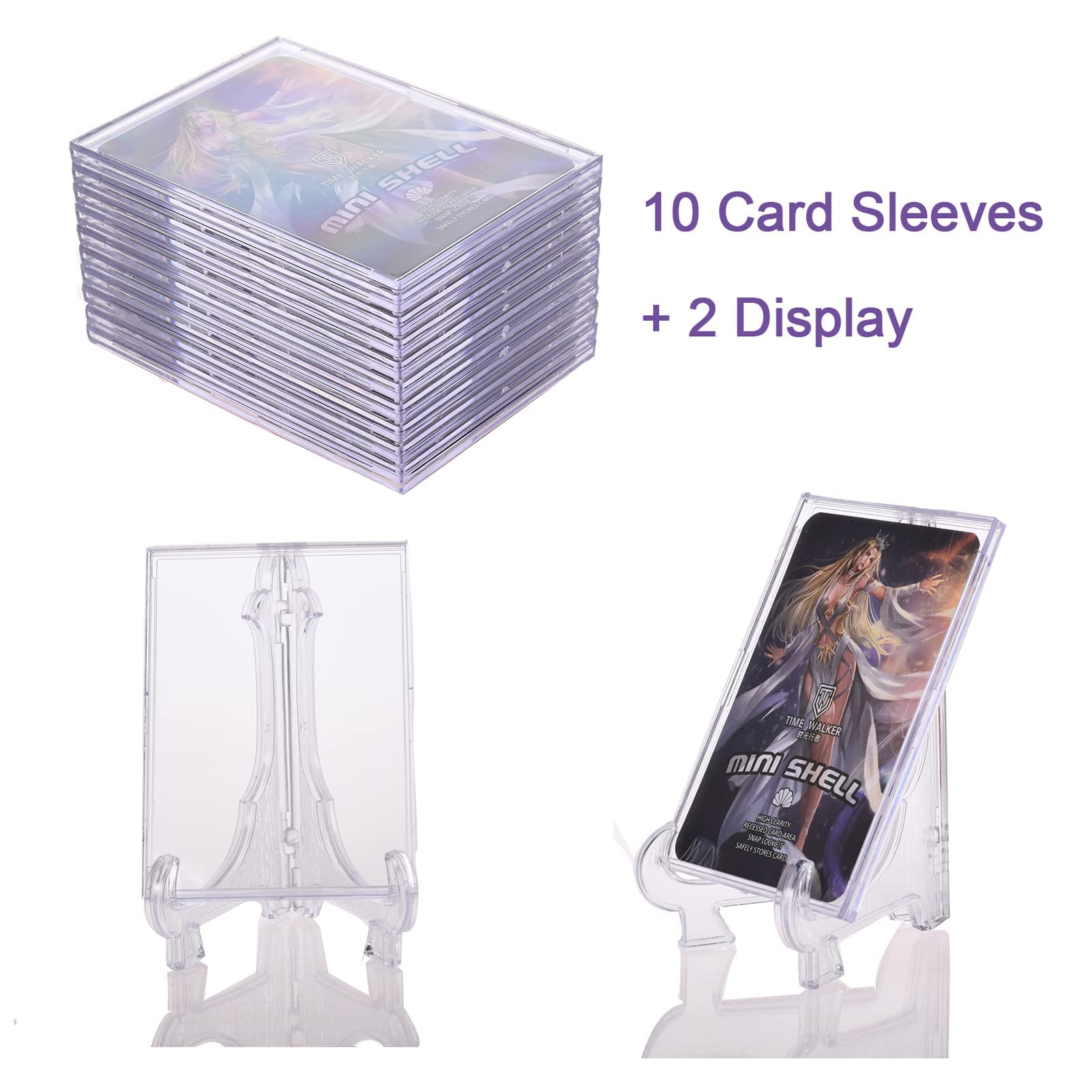 Tpoael Cards Sleeves Top Loaders 10 Hard Acrylic Card Protector Clear Card Brick + 2 Display Stand Fit for Trading Cards,Standard Sports