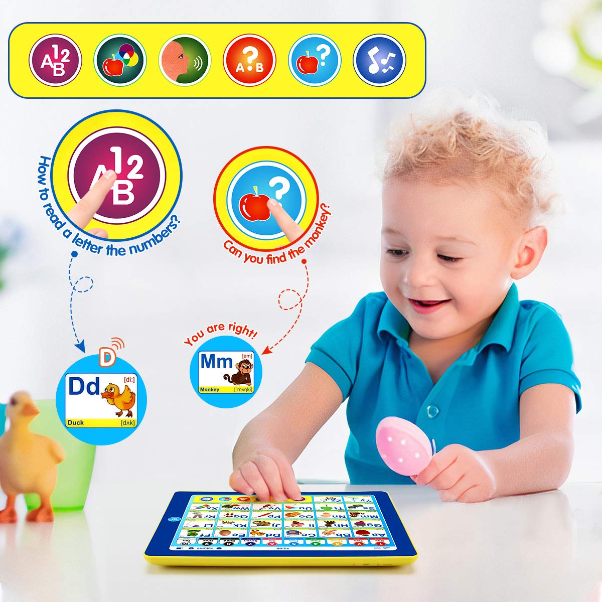 6-in-1 Toddler Learning Tablet - No WiFi ABC/Numbers/Music Toy for Age 3-5