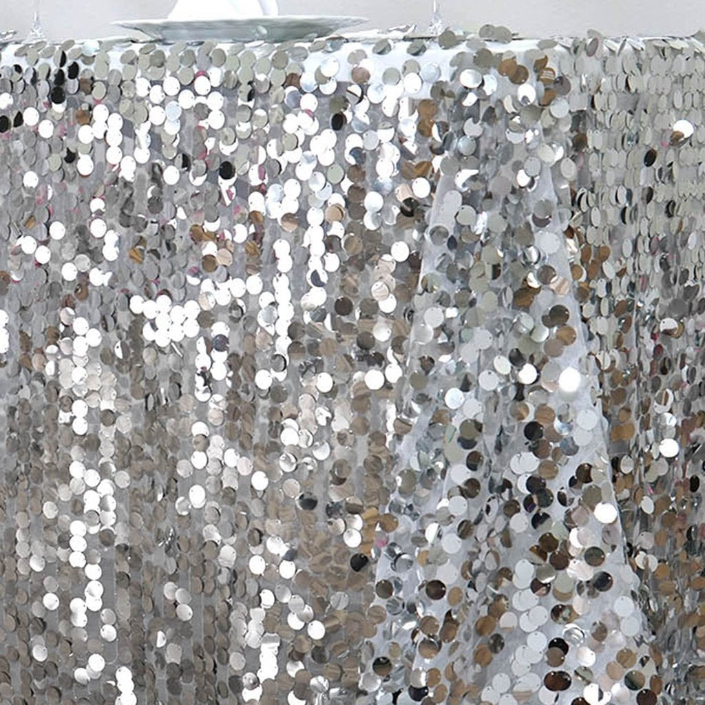 BalsaCircle 90-Inch x 132-Inch Silver Big Payette Sequin Tablecloth Table Linens Wedding Party Events Decorations Kitchen Dining