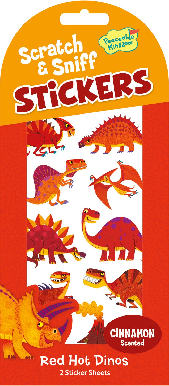 Peaceable Kingdom Scratch and Sniff Red Hot Dinos Cinnamon Scented Sticker Pack
