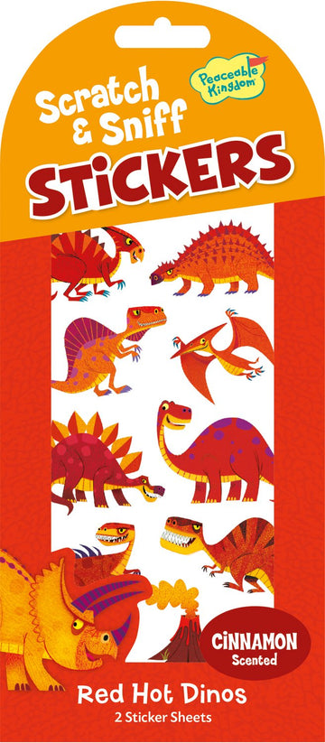 Peaceable Kingdom Scratch and Sniff Red Hot Dinos Cinnamon Scented Sticker Pack
