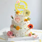 32 PCS Gold Happy Birthday Cake Toppers Flower Acrylic Birthday Cake Topper Cake Pick Decorations (Gold)