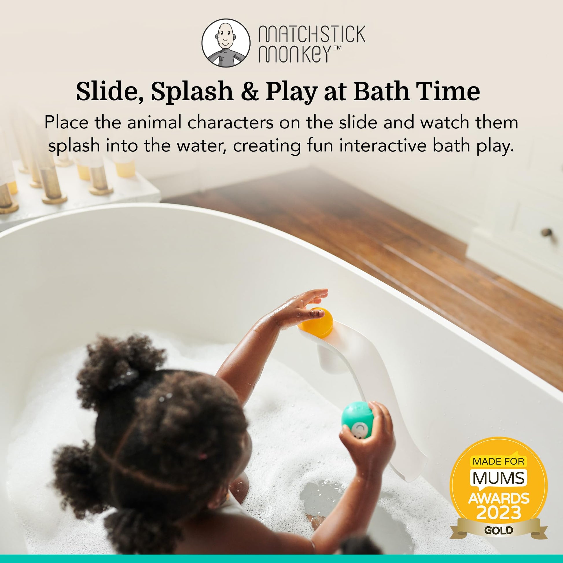 Matchstick Monkey Bath Time Slide Set - Baby Bath Toy, Sensory Learning, Easy-to-Grip Animal Rocks, Encourages Motor Skills & Water Play, BPA-Free, 12