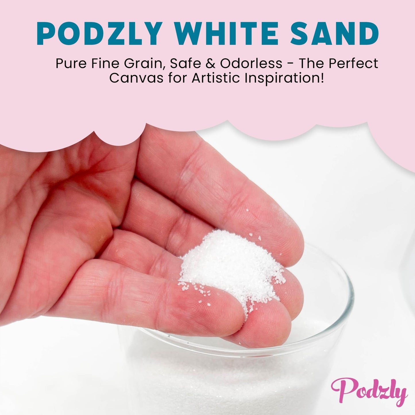 Podzly Decorative Bulk Craft Sand - 5 lb White Fine Grain Sand for Crafts, Vases, Centerpieces, Wedding Décor, Party Displays, Classroom Activities