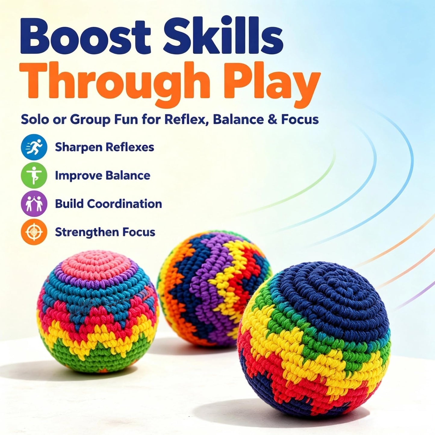 3 Pack Handmade Knitted Footbags, Hacky Kick Sack Balls for Adults