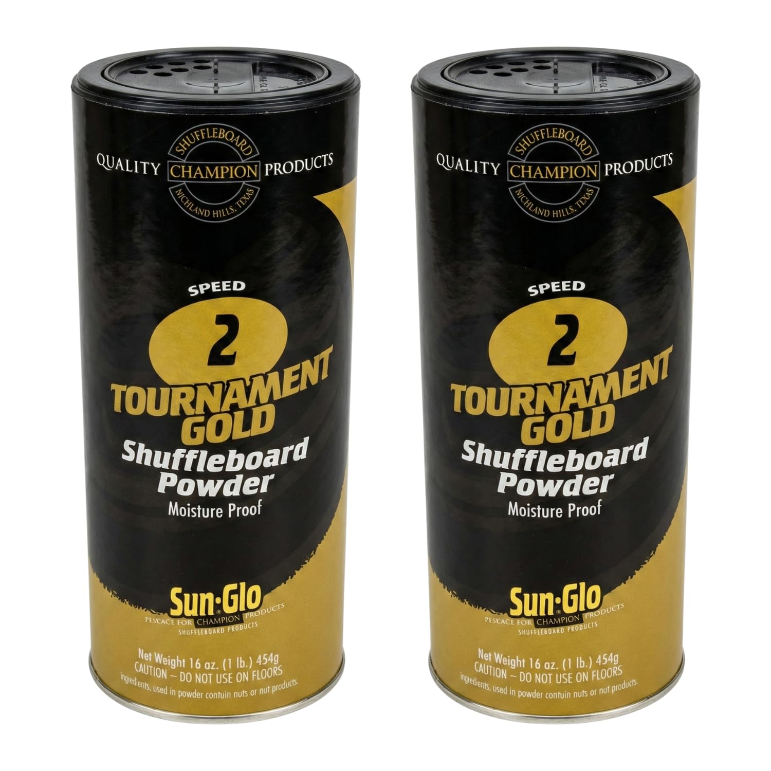 Sun-Glo Speed 2 (Tournament Gold) Shuffleboard Powder Wax - Fast Speed for Competitive League Play & 16-22 Foot Tables - 16 oz Shaker Can (Pack of 2)