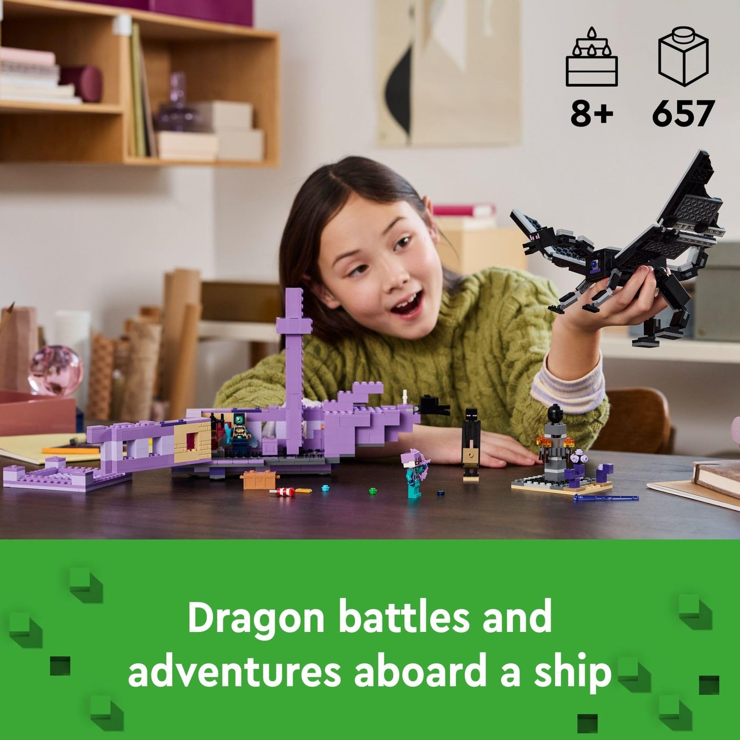 LEGO Minecraft The Ender Dragon and End Ship Building Set, Video Game Toy with 2 Minecraft Minifigures, Dragon Toy Action Playset for Kids, Birthday