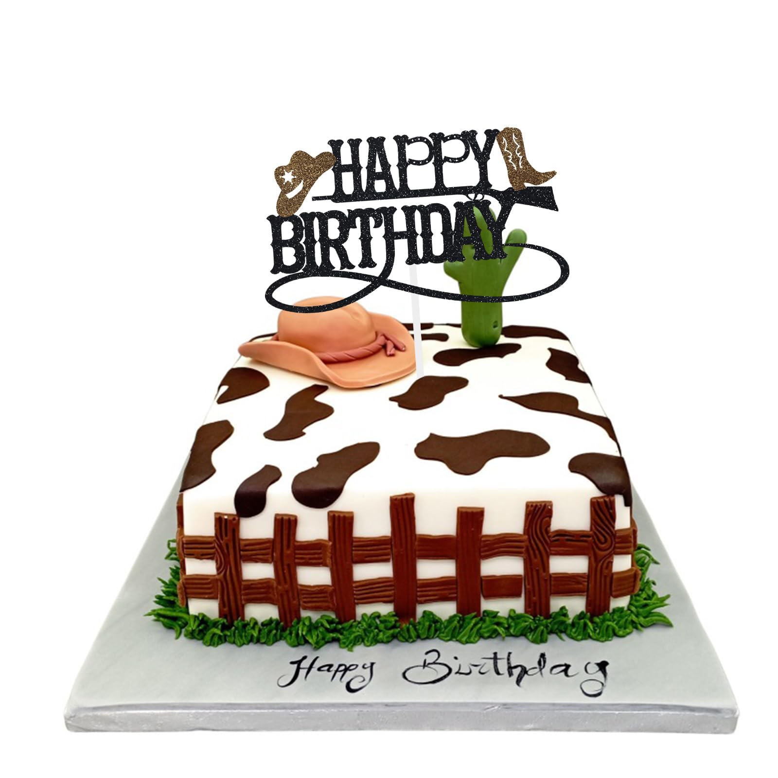 Cowboy Happy Birthday Cake Topper Western Boy Party Decoration Wild West Theme Supplies Hat Boot Brown