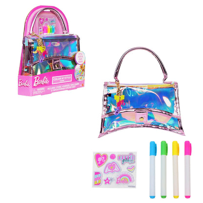 Barbie Color N’ Style Purse Activity, Kids Arts and Crafts Kit with Markers, Stickers, and Bag Charm by Just Play, Ages 3+