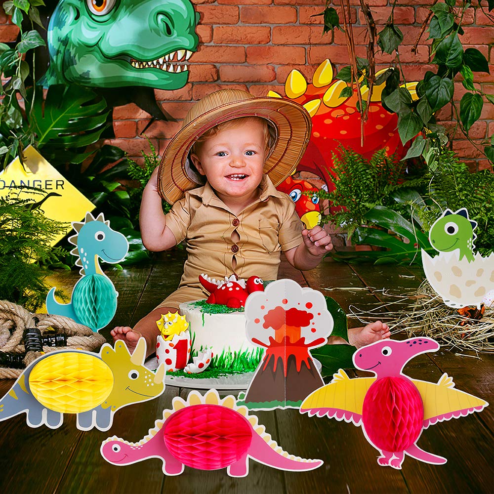 Mocoosy 12 Pieces Dinosaur Party Honeycomb Centerpieces Table Decorations, Dinosaur Birthday Party Supplies Paper Center Piece Table Topper for Kids